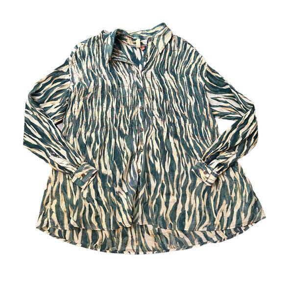 Pilcro Anthropologie cream & teal striped button down long sleeve shirt size XS - Picture 13 of 13